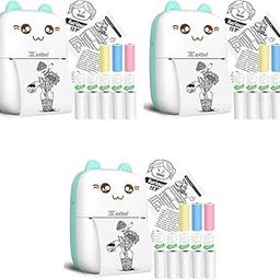 ZEITEL® Mini Bluetooth Thermal Portable Label Inkfree for Android and iOS System Black on White with 13 Roll Print Paper Stickers Blue 3 PCS-14