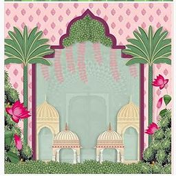 zeonely mart Backdrop Cloth for Pooja Wedding Decoration | Decoration Backdrop | Background Cloth 8/8 ft (Pink Two Palm Trees (8_8 FT)) varalakshmi Pooja Backdrop-15