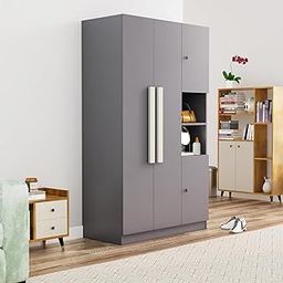 Bniture Wooden Almirah for Clothes, Door for Bedroom, 4 Door Wardrobe with Hanging Space (50D x 105W x 180H CM) |3 Year Warranty 1 (Slate Grey)-image-40