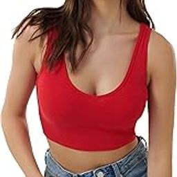 Women's Scoop Neck Sleeveless Knit Ribbed Fitted Casual Basic Cami Crop Tank Top-picture-29
