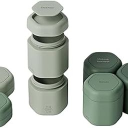 Cadence Travel Containers - Skincare Full Set - Magnetic Travel Capsules - 2 Small (0.56oz), 4 Medium Capsules (1.32oz), & Extender (1.43oz) with Multiple Labels for Better Organization - Evergreen-25