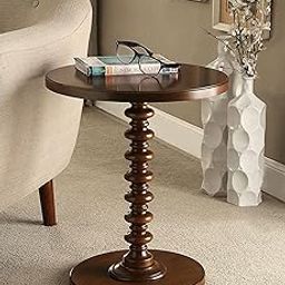 Ereteken ART Assembly Round Coffee End Tables for Living Room, Accent Furniture Pedestal Table, Nightstand Decor Side Tables for Bedroom-Walnut-image-35