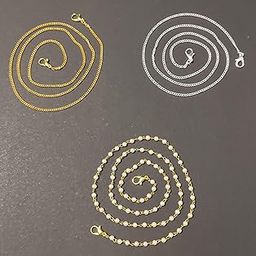 Meshwo Mask Chain Seed Bead Face Mask Holder Gold Silver And Crystal Moti Set Of 3 Lanyard Beaded Or Eye Glasses String Holder Beaded Eyeglass Holders Around Neck - Eyeglass Necklace 22 Inch-image-3