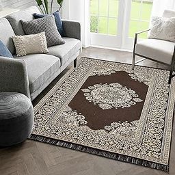 Linen Basics Designer Superfine Exclusive Cotton Carpet/Area Rug/Bedside Runner, Cotton Living Room Carpet, Durries in (Coffee, 4x6 Feet)-image-85