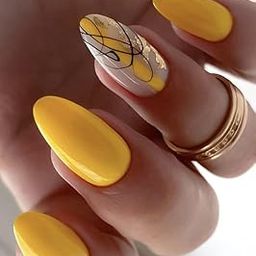 FWS Artificial fake Press On Nails Art Set (Set Of 20) Reusable Nails Extension,BridalNails,Stick-On Nails,Manicure Art Set, AcrylicNails,False Nails,DesignerNails | Nail Glue, Nail file, cuticle pusher, cleaning wipe | Glossy Yellow Designer Shape Stiletto-image-95