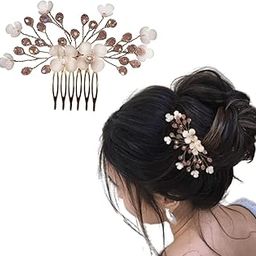 Hair Accessories For Women's & Girls - Stylish Artificial Flowers & Crystal Pearls Bun Juda Bridal Brooch for Hairstyle & Decoration - Pins & Clips for Style of Bride (Pink & White)-image-15