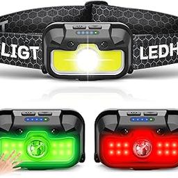 HOKOILN Headlamp Rechargeable, 1300 Lumen Ultra-Light Bright Head Lamp with White Red Green, 14 Modes Adjustable Waterproof Motion Sensor Headlight for Outdoor Camping Running-image-70