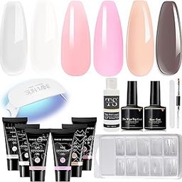 Poly Nail Gel Kit With Uv Light Starter Kit-6 Colors Clear Nude Pink Neutral Summer Colors All In One Kit Poly Nail Extension Gel Set Builder Hybrid Gel with Base Top Coat Gifts for Mom-2