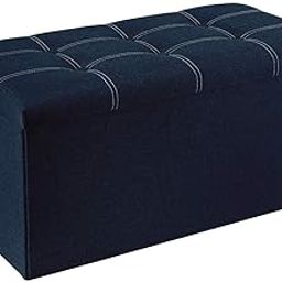 Lufarp Folding Storage Ottoman, Long Shoes Sofa Bench, Fabric Linen Footrest Stool for Laundry, Storage Space, End of Bed Seat, Toys Storage Organizer Bin Box with Lidded Cover (76X38X38 CM) (Blue)-image-83