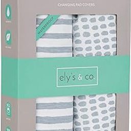 Elyââ‚¬â„¢s & Co. Patent Pending Waterproof Changing Pad Cover|Cradle Sheet 2-Pack Set for Baby Boy - 100% Cotton, Jersey Knit Cotton Sheets with Waterproof Lining ââ‚¬â€ Misty Blue, Stripes and S-image-59