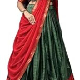 Stylish Unstitched Kanjivaram Silk Lehenga Choli with Dupatta | Traditional Jacquard Design | Free Size | Heavy Blouse & Dupatta | Half Saree for Women-27