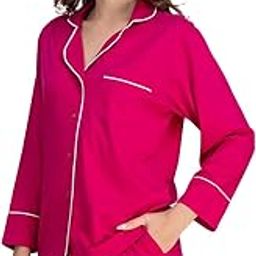 Women's Cotton Jersey Nightwear Set - Soft, Button-Down Shirt & Shorts Sleepwear-picture-11