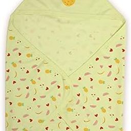 LuvLap Cotton Hooded Wrapper - Baby Towel for New Born | Big Size 75cm x 75cm | Soft, Safe & Skin-Friendly | Perfect for Newborns 0-12 Months | Lightweight & Travel Friendly, Pineapple Print - Yellow-23