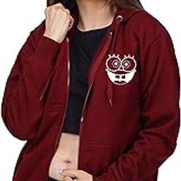 Cotton Printed Sponge Bob Smiley Women's Hooded Hoodie Jacket with Zip & Pockets | Sweatshirts for Women-image-67