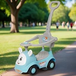 Fun Ride On Push Car, Rabbit 3 in 1 Rider with Removable Parental Handle - Musical Push Car with Lights and Utility Storage Toy Box - Armrest Guardrails for Safety, Kids Indoor/Outdoor Toy Car (Blue)-11