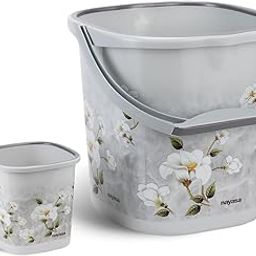 Nayasa Plastic Square Ring Marble 2 Pcs Bathroom Set | Bucket 25 L + Mug 1.5 L | Bathroom Accessory Set Plastic | Bathroom Set | Bath Set for Bathroom | Grey-image-36