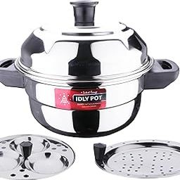 Eurostyle Premium Stainless Steel Idli, Idiyappam & Dhokla Steamer(2Idli plates(6 idlis) +1 Steamer) for Flawless Fluffy Idlis - 1.5L capacity - 3Years warranty (Stainless Steel) - Royal 6 Deluxe-image-1