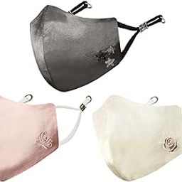 MASQ By Q-One 4 Layer Reusable, Washable with Detachable Chain & Ear Adjusters, Anti-Bacterial (BFE>99%) Embroidered Satin Cloth Face Mask Combo for Women, Girls (Pink-Peach-Grey, Large, Pack of 3)-44