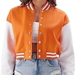 Solids: Blazin Orange, White (Colourblock) Women Varsity Jackets-image-47