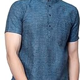 Men's Cotton Blend Regular Textured Short Kurta Half Sleeves - Casual Ethnic Wear-image-98