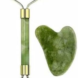 Jade Facial Massage Roller with Gua Sha Stone Set, Natural Green Crystal Beauty Tool (GREEN)-21