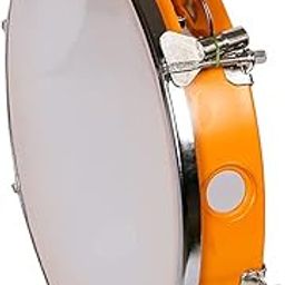 Vande 8 Inch Orange Fiber Khanjira with Skin Hand Percussion Dafli random colour - Indian Musical Instrument with Plastic and Steel Material-image-5