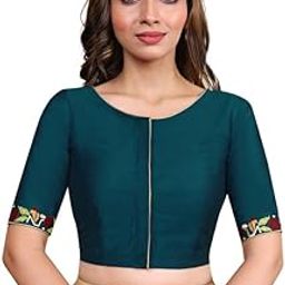 Women Green Cotton Silk Half Sleeve Blouse(D-1005731-S.GREEN-40)-picture-31