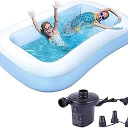 Pivalo 5.5 Feet Rectangular Inflatable Swimming Pool with Electric Pump Bathtub Full-Sized for Kids Outdoor, Garden, Summer Party -Blue-image-44