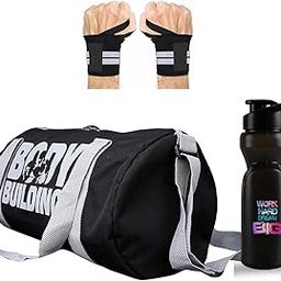AV Brands Combo Set of Gym Duffel Bag with Wrist Support Band and Shaker Bottle Black Gym & Fitness Kit-image-66