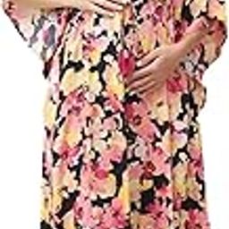 Floral Print Multi-Colour Rayon Maternity Kaftan Full Length/Maxi Nighty/Free Size/Feeding/Nursing/Zipper/Drawstring-image-95