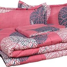 VAS COLLECTIONS 350TC Glace Floral Cotton AC Comforter Set King Size Double Bed with 1 Flat bedsheet & Two King Pillow Covers, 4 Pieces Bedding Set (90x90 inch, Pink & Light Green)-16