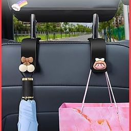 wolpin Car Backseat Headrest Hook/Hanger Universal Durable Organiser for Handbag, Wallets, Keys, Grocery Bags Cherry and Bow Girl (Pack of 2), ABS-2