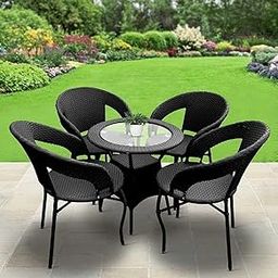 HOLYSOUL Wicker Patio Furniture Sets for Garden Balcony, D-12 Chairs Table Set 4+1, Powder Coated FrameUV Protected Wicker (Black)-image-57