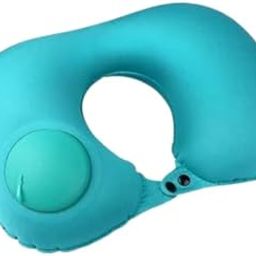Runmay Air Cushion Self Inflating Button Travel Neck Pillow Inflatable Plane Car Train Pillow Portable Soft U Shaped Travel Pillow Flocking Fabric-picture-46