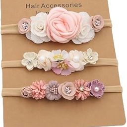 SYGA 3 Pcs Baby Headband, Flower Stretchable, Nylon HairBand for Newborn Infant Toddlers Kids 0-3 Year-Design-3-image-92