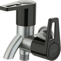 MONIT 2-Way Bib Tap with Flange Modern Bathroom Water Tap with Lock Handle, Brushed Silver and Black Finish with teflone tap-image-33