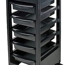 FOLELLO 5-Layer Salon Trolley with Wheels & Removable Drawers Storage | Hair Dryer Service Tray, Tool Storage Cart for Hair Stylists | Professional for Salons and Parlours (Black)-image-1