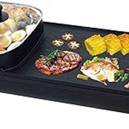 Inllex 2 in 1 Portable Electric Grill, Smokeless Electric Barbecue Grill Indoor Hot Pot Chafing Dish, Large Capacity Household Electric Cooker with Temperature Adjustments for Kitchen Dinner Party-picture-25