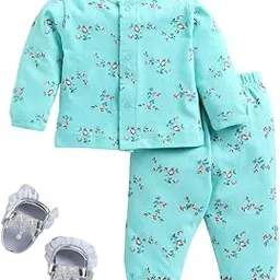 wonderchild Night Suit Set for Baby Girl | Full-Sleeve Cotton Top & Pant with Floral Print | Stylish Sleepsuit for Newborn, Toddler | Green-picture-22