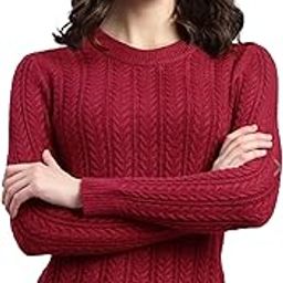 Women's Ribbed Cable-Knit Self Design Long-Sleeve Round Neck Woolen Pullover T-Shirts Top Sweater DN85-image-27