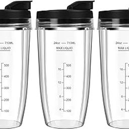 Blender Replacement Parts for Ninja, 3 Pack 24oz Ninja Blender Cups Replacement with To-Go Lids for Nutri Ninja Compact Personal Blender Auto iQ BN401 BN751 BN801 BN800 BL682 BL480-30 NN100-image-44