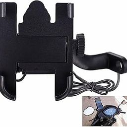(C2 Metal Mobile Holder with Charger Bike Mount Holder Metal Body 360 Degree Rotating Handlebar Cradle Stand for Bicycle, Motorcycle, Fits All Smartphones Black-picture-11