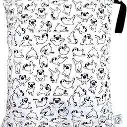 FLOCK THREE Washable and Reusable Wet Bag, Diaper Bag, Water Resistant Swimming Bag, Travel Toiletries Pouch, Yoga Gym Bag (White_YOGADOG)-picture-47