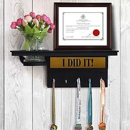 TIED RIBBONS Decorative Medal and Trophy Display Holder Rack with Flower and Vase for Wall Decoration Home Office Marathon Sports Cricket Cyclists Academics (Wooden, Handcrafted)-image-20