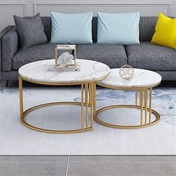 Onlinecollection Coffee Table, Nesting Center Table, Movable Decorative Table, Round Leisure Table, Suitable for Bedside/Hallway/Living Room (Gold & White) Metal-image-56