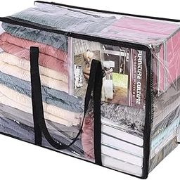 RENVA 3 pcs Underbed Storage Bags, Large Capacity Containers with Clear Window, Reinforced Handles, for Comforters and Blankets, Foldable (Coastal, 3)-20