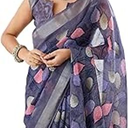 satrani Women's Linen Weaving Border Printed Saree with Unstitched Blouse Piece-picture-7