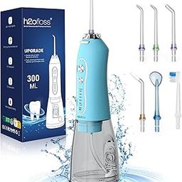 H2ofloss Water Dental Flosser Teeth Pick -Portable Oral Irrigator with 5 Modes, Rechargeable IPX7 Waterproof Orthodontic Teeth Cleaner Pick Cordless for Home Travel-300ml Water Tank (Blue)-image-60
