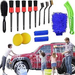 Car Detailing Brushes Set 15 Pcs Car Cleaning Accessories for Exterior & Interior, Auto car Detail kit Car Wash Gloves,Wax Applicator,Detail Brush,Vent Brush,Wire Brush,Tire Brush,Microfiber Clothes-10