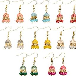 Jhumke Meenakari Earrings For Women | Jhumka Combo Earrings For Women | Jhumkas Jhumka Set For Girls | Traditional Earrings Set Jumka | Small Gold Plated Jhumki | Mini Jumke Rajasthani Earring (Set of 8)-image-10